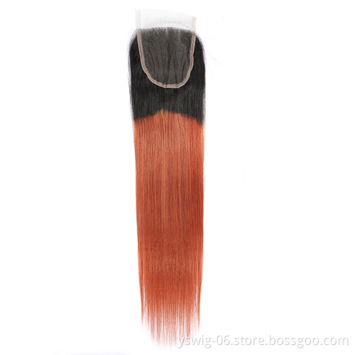 XCCOCO T1B/350# Color Virgin Hair Bundles, Peruvian Straight Ombre Human Hair Bundles with Lace Closure